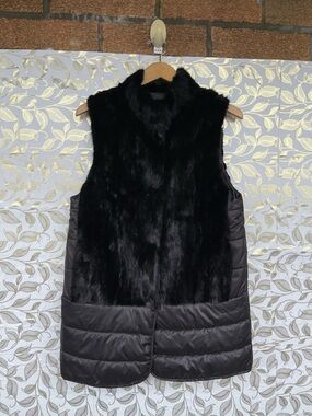 Linda Richards Luxury Real Fur Puffer Long Vest Black  M Gorpcore Glam